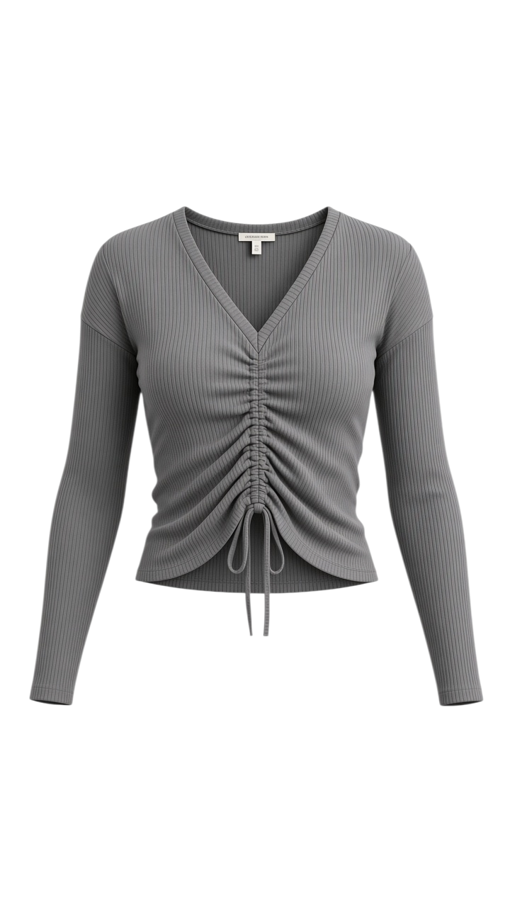 Top de Punto Acanalado Gris con Escote Bardot - Estilo Boutique
