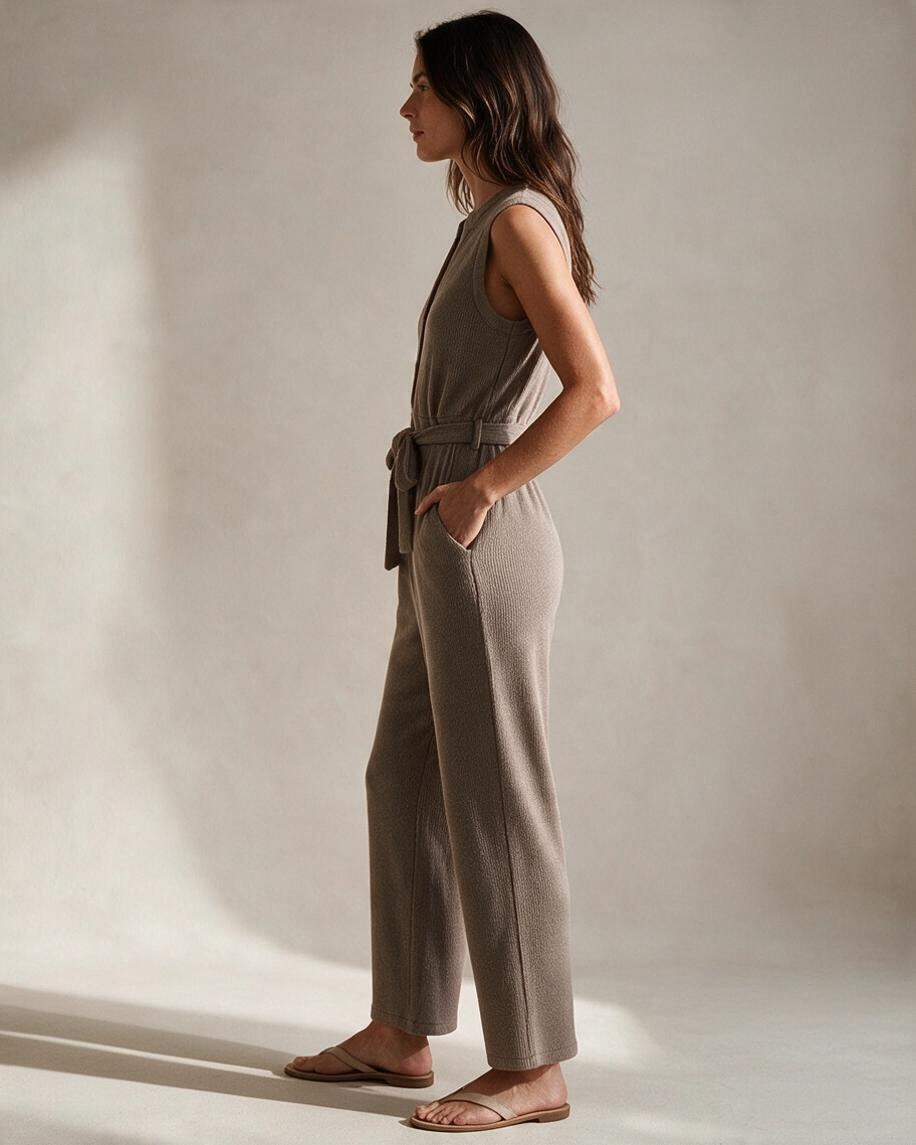 Vestido Midi Beige Sin Mangas con Cinturón - Estilo Boutique