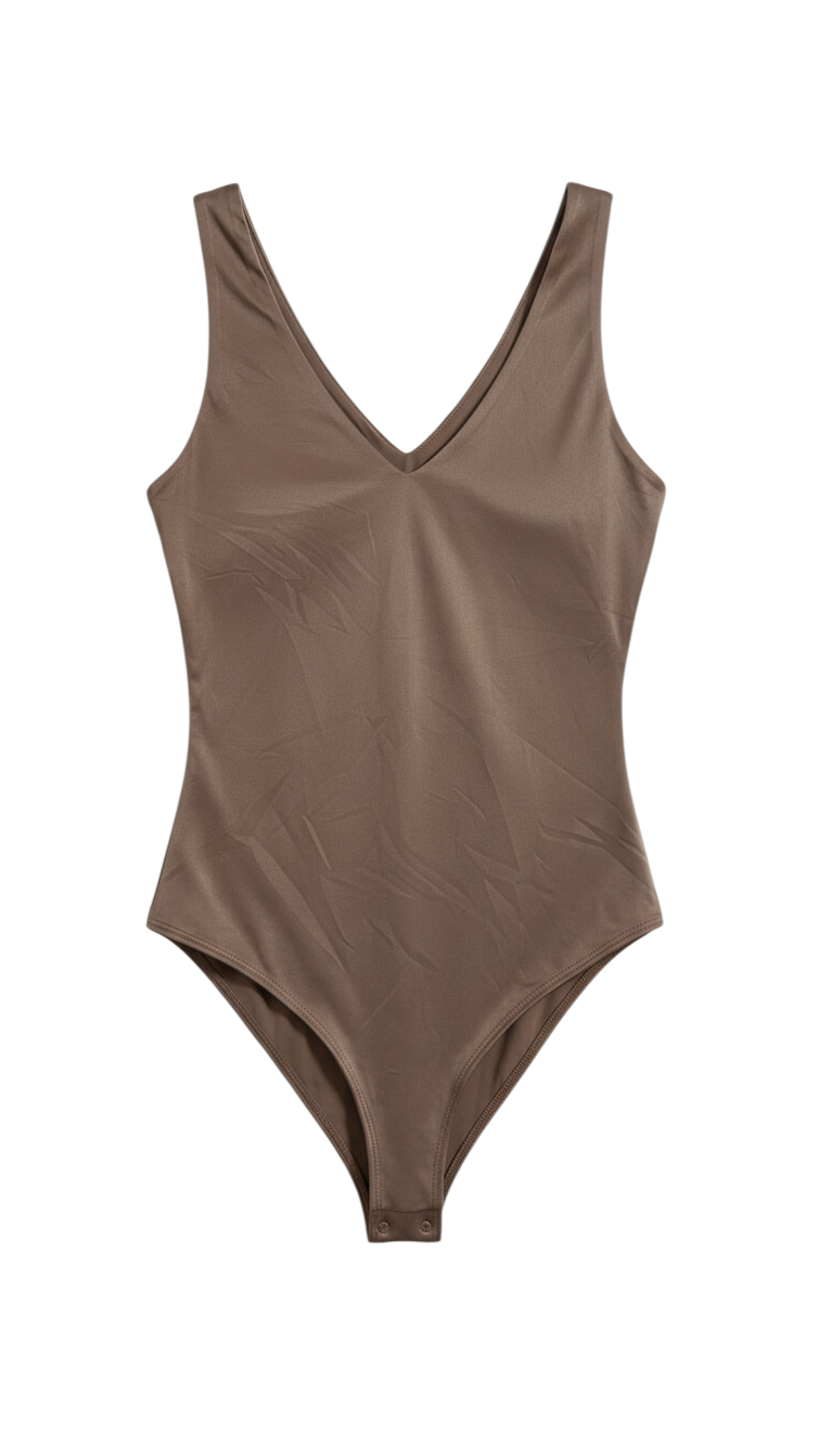 Body Beige Sin Mangas con Escote en V - Elegancia Minimalista