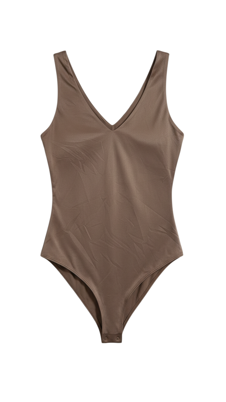 Body Beige Sin Mangas con Escote en V - Elegancia Minimalista