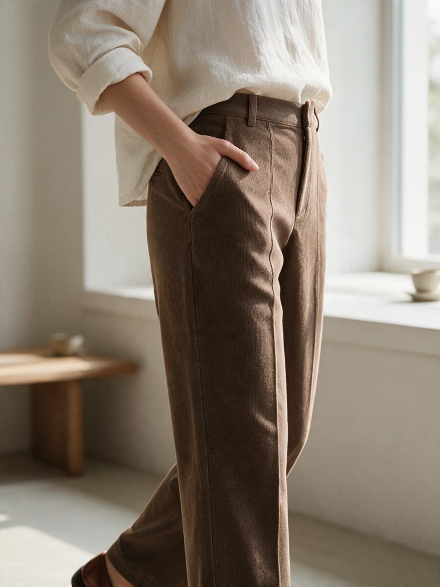 Pantalones de Corte Recto Color Café con Pinzas