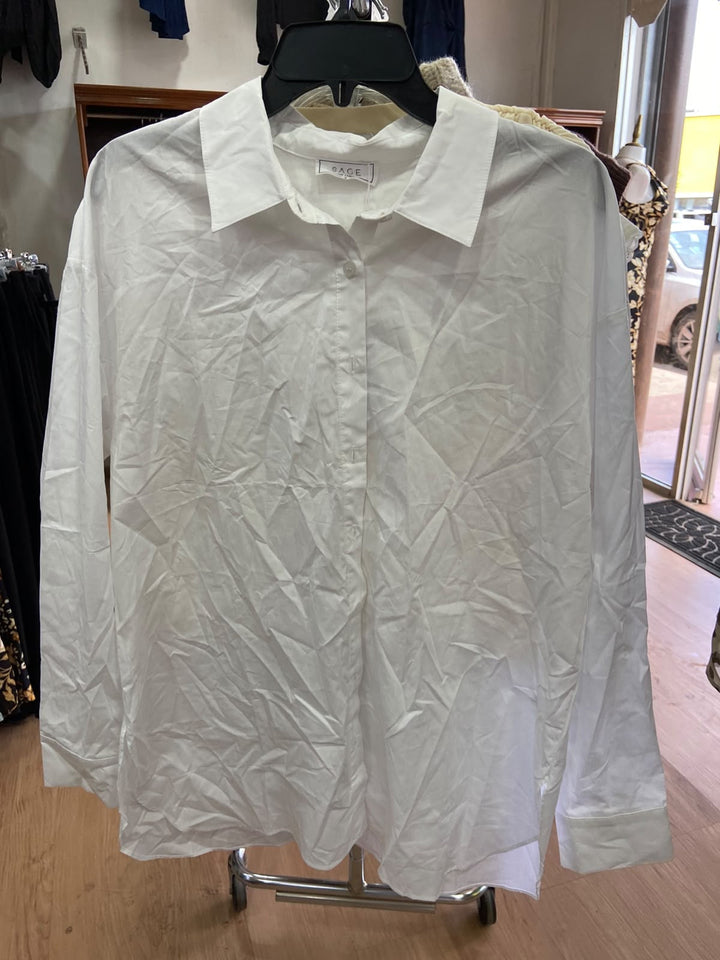 Camisa Blanca de Manga Larga con Textura Arrugada - Estilo Boutique
