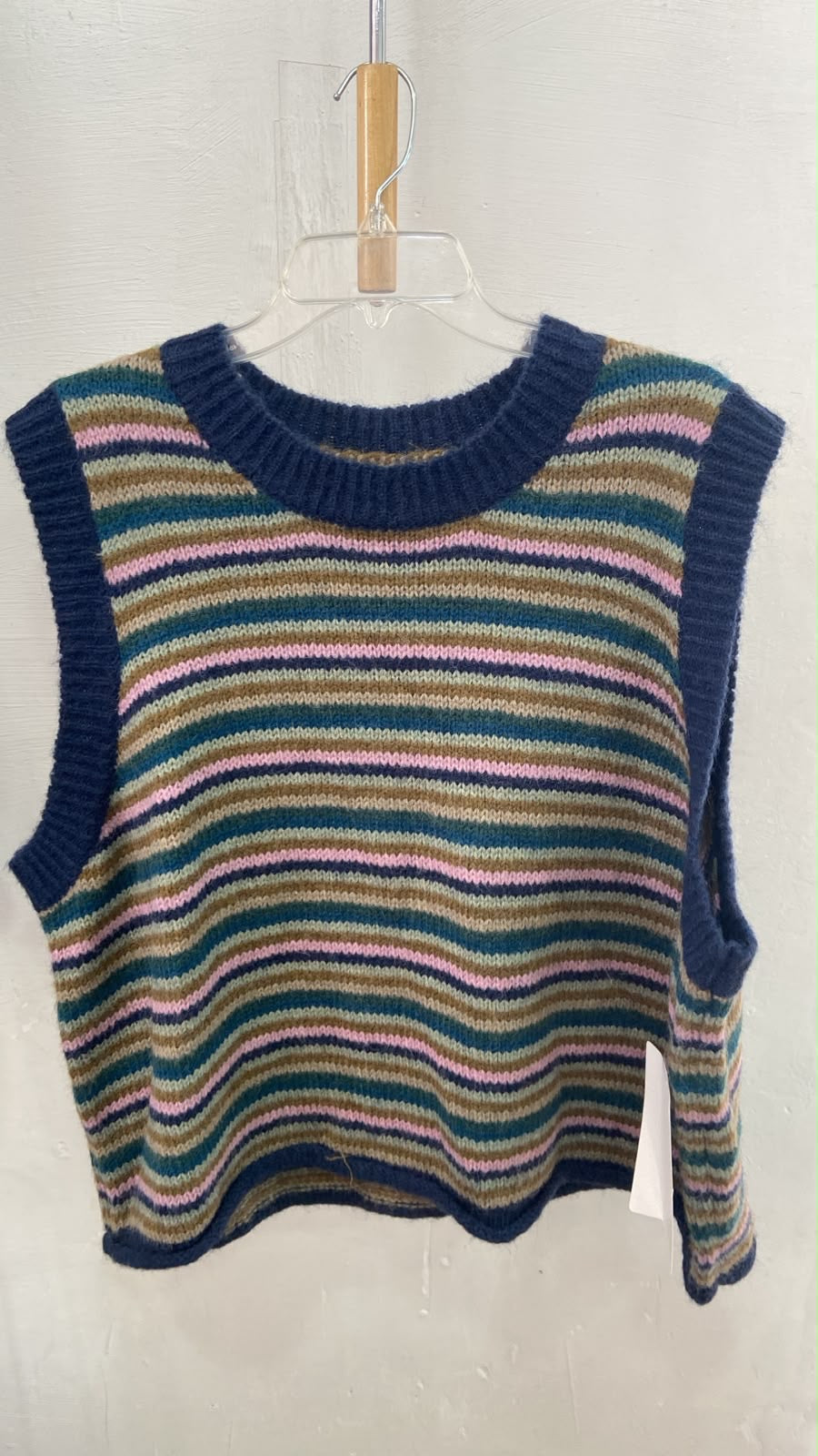 Top de Punto sin Mangas a Rayas Multicolor con Dobladillo Acanalado