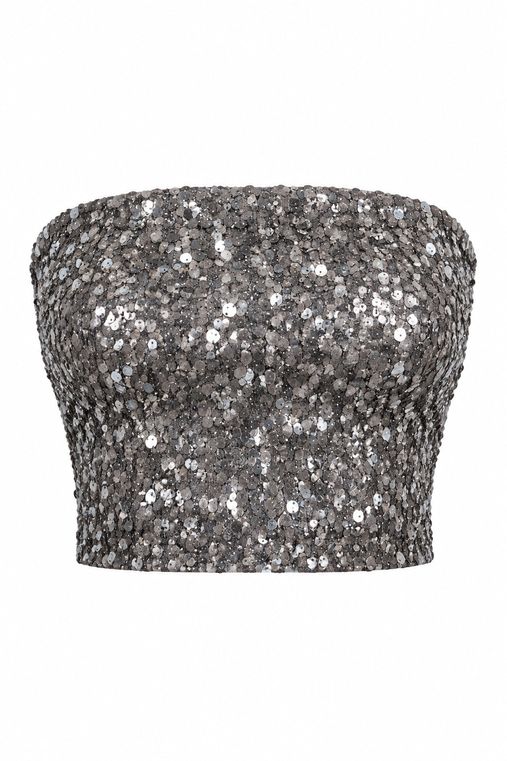 Silver Sequined Strapless Top with Textured Detail
