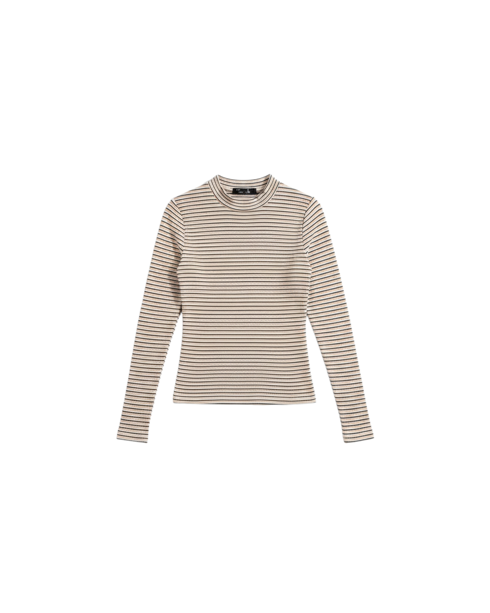 Blusa Yanet Collective de punto beige a rayas con cuello alto y manga larga en diseño ajustado y elástico