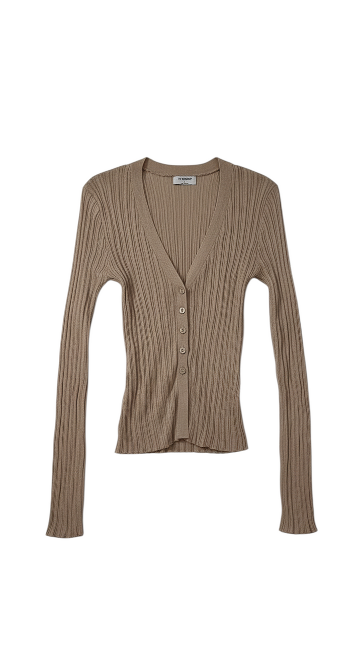 Cárdigan de Punto Acanalado Beige con Botones - Estilo Boutique