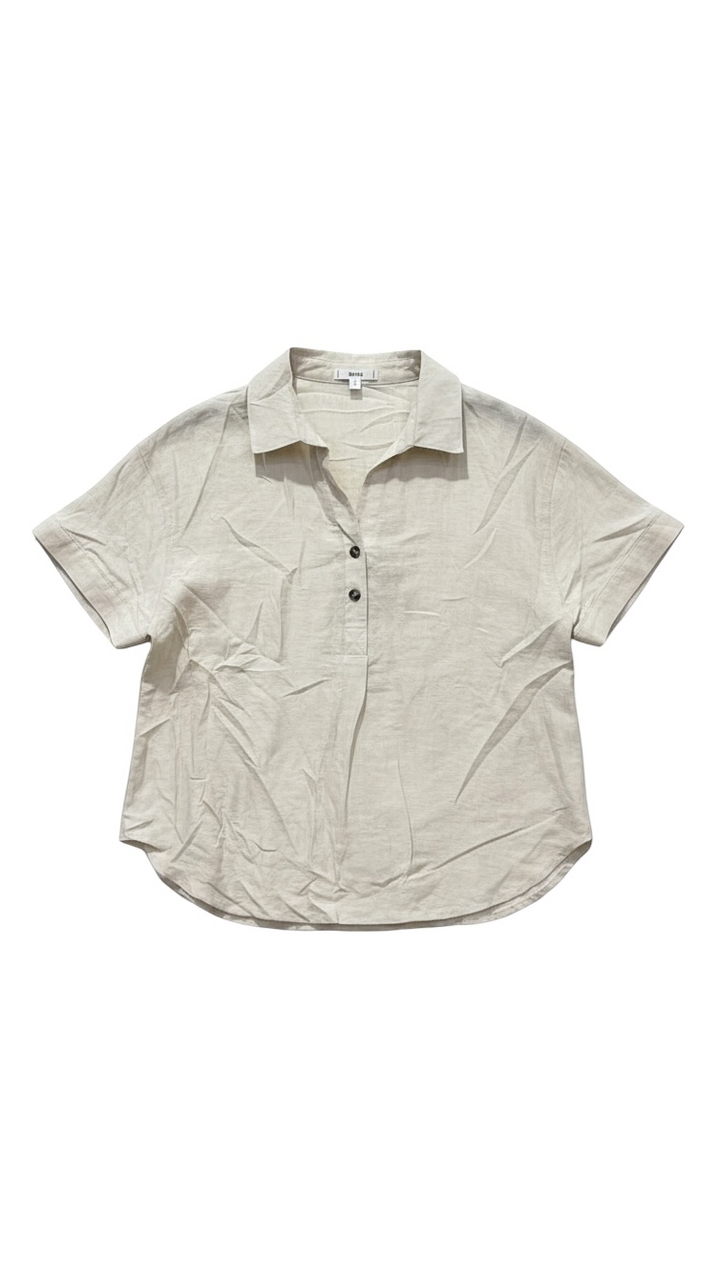 Blusa Beige de Manga Corta con Cuello - Estilo Boutique