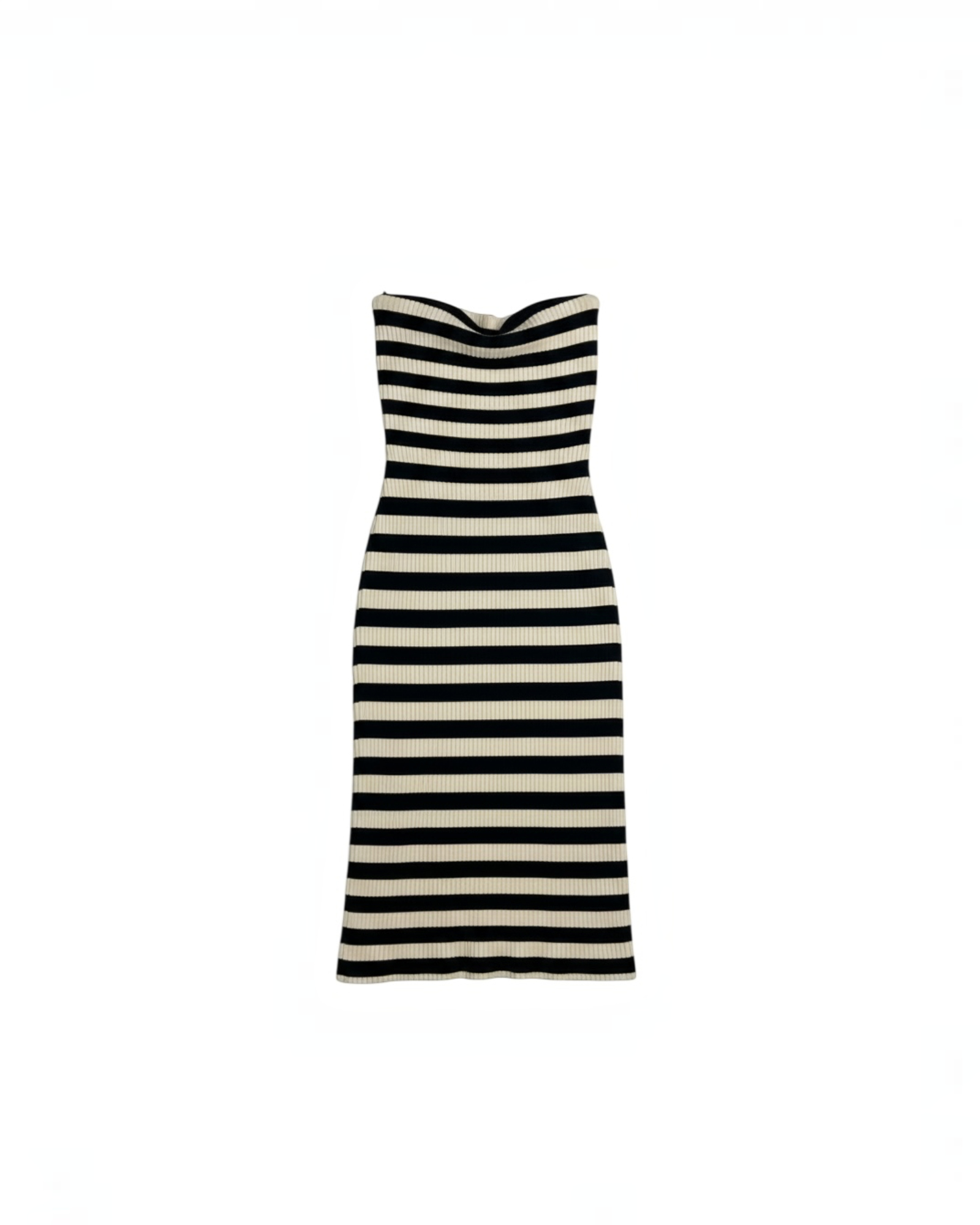 Vestido bodycon Yanet Collective sin tirantes con rayas horizontales negras y crema y textura acanalada