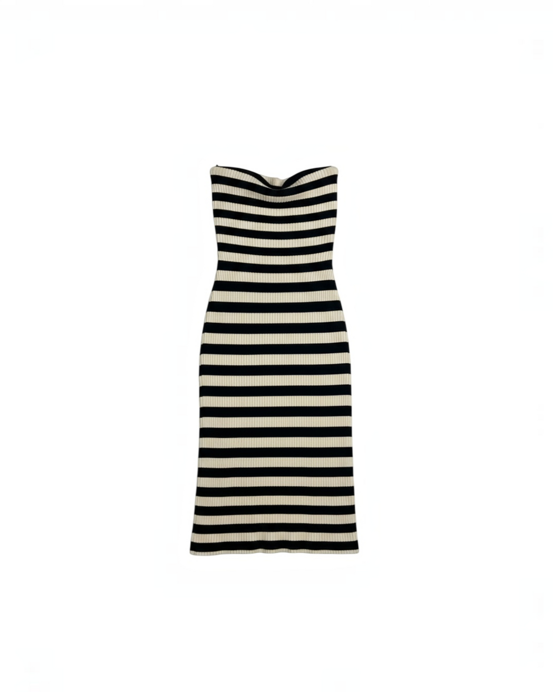 Vestido bodycon Yanet Collective sin tirantes con rayas horizontales negras y crema y textura acanalada