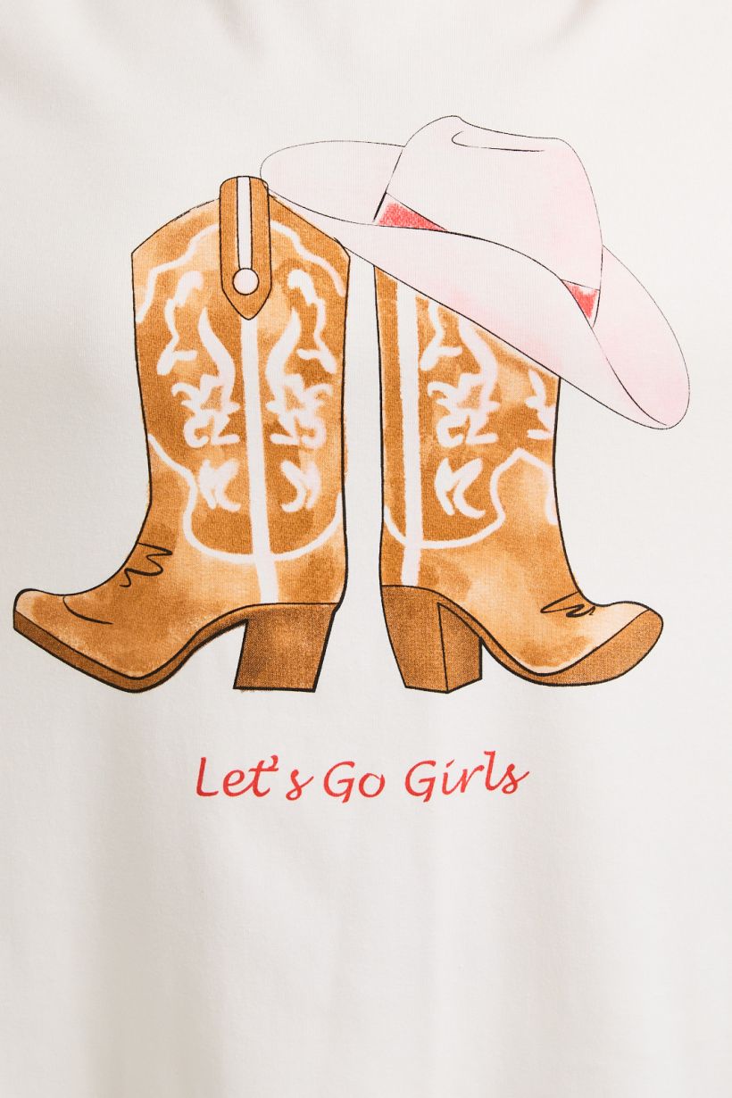 Camiseta Oversized de Algodón con Estampado Western: Botas y Sombrero