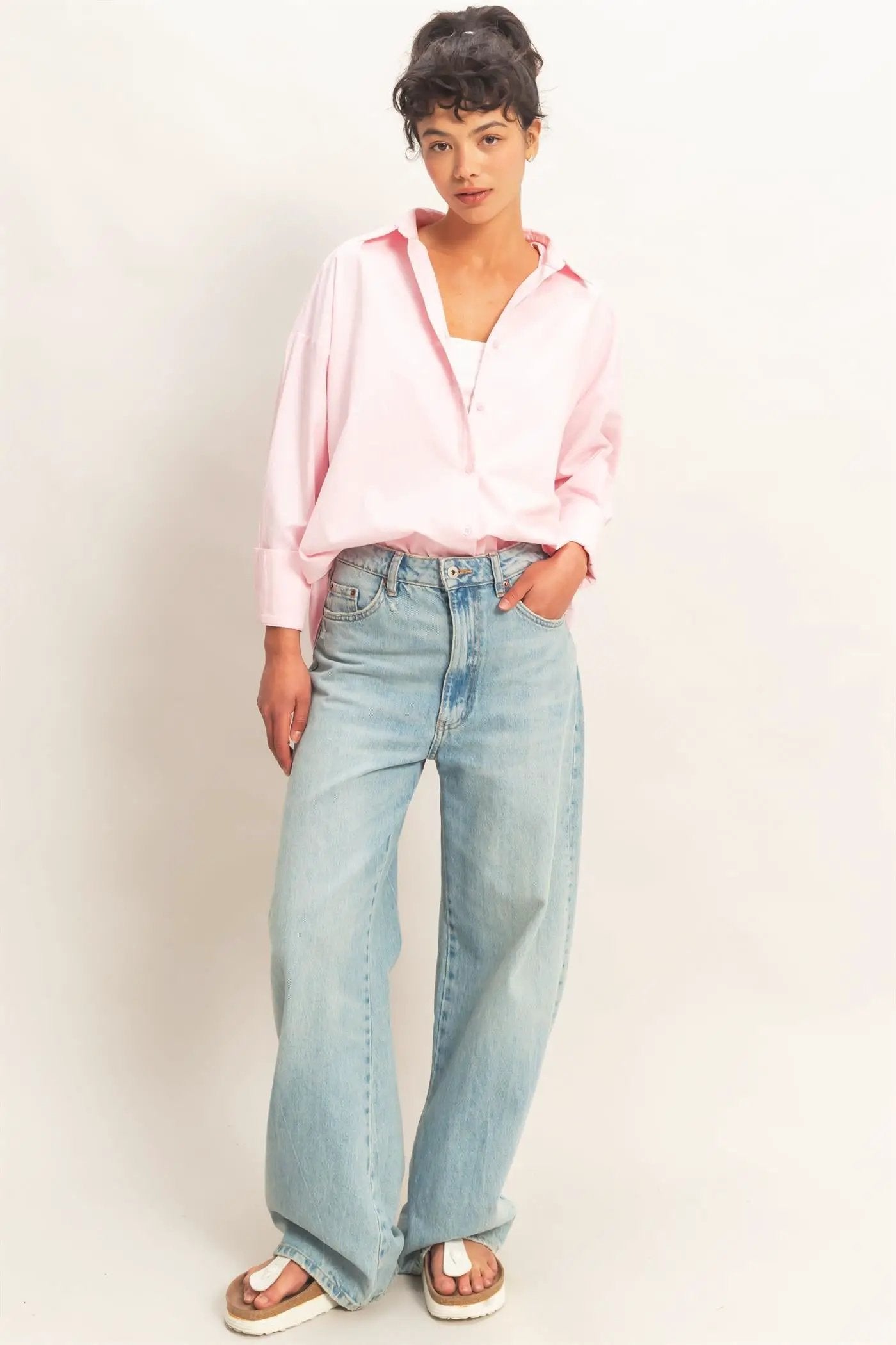 Camisa Popalina Mujer Manga Larga con Botones | Estilo Clásico Chic by HYFVE