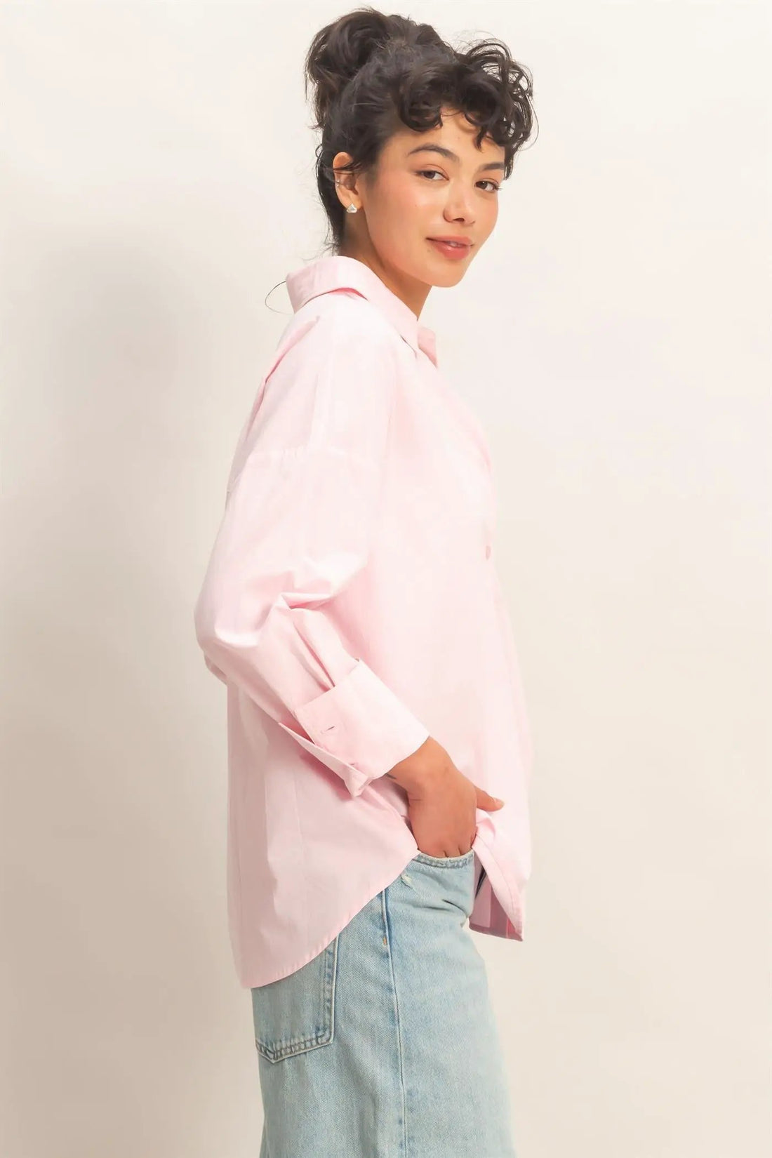 Camisa Popalina Mujer Manga Larga con Botones | Estilo Clásico Chic by HYFVE