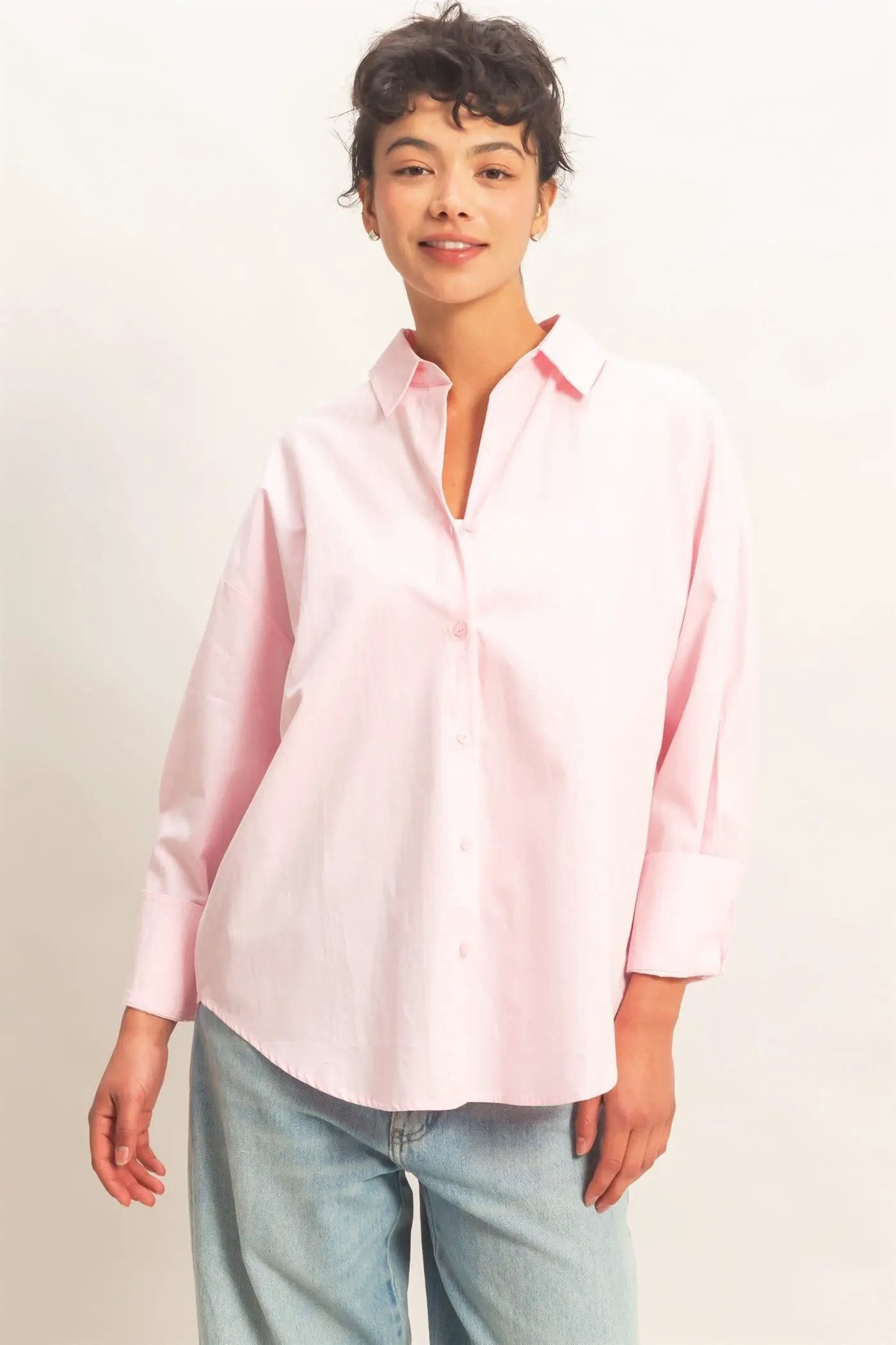 Camisa Popalina Mujer Manga Larga con Botones | Estilo Clásico Chic by HYFVE