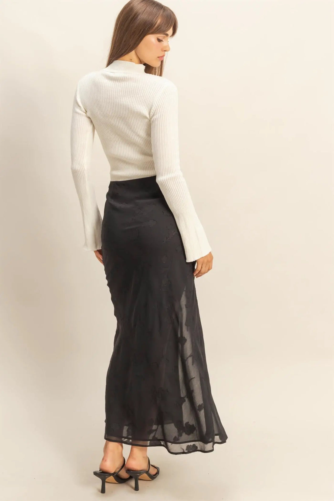 Falda Negra Larga Maxi Mujer Floral Elegante Con Cordón Ajustable Casual by Yanet Collective