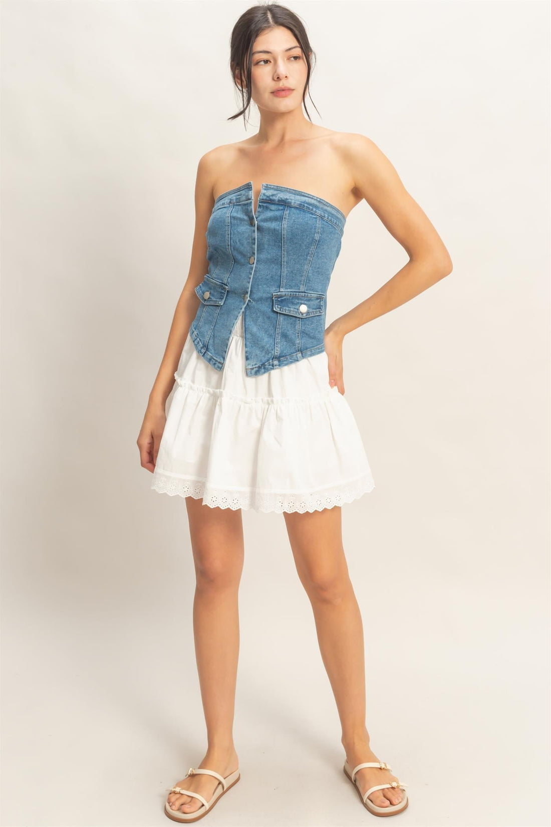 Top Strapless de Mezclilla Azul Claro - Estilo Boutique