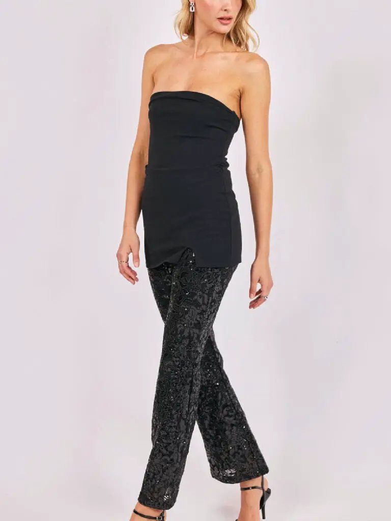 Palazzo Negro de Fiesta Top con Pantalones de Lentejuela by Yanet Collective