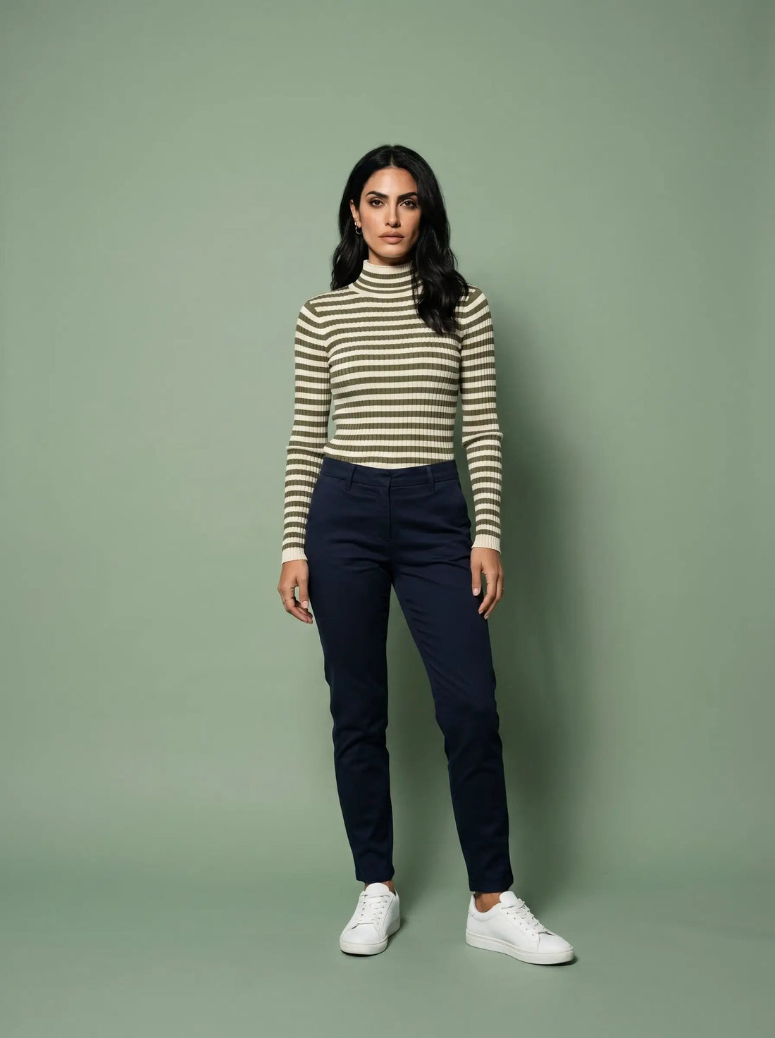 Yanet Collective Blusa verde y beige manga larga -