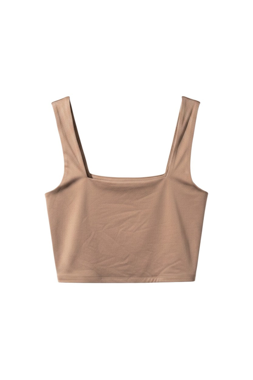 Beige Sleeveless Crop Top with Square Neckline
