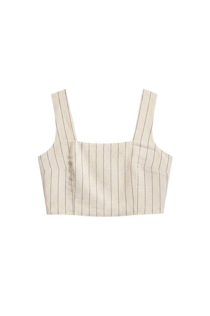 Beige Sleeveless Crop Top with Striped Detail