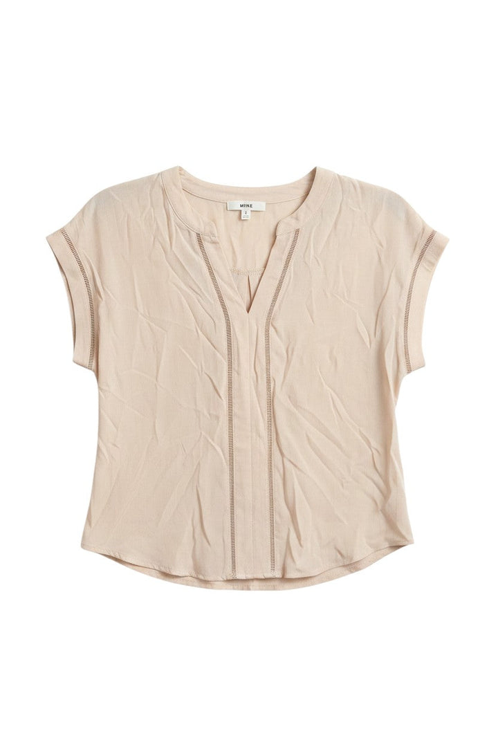 Beige Short Sleeve Top with Stitch Detail
