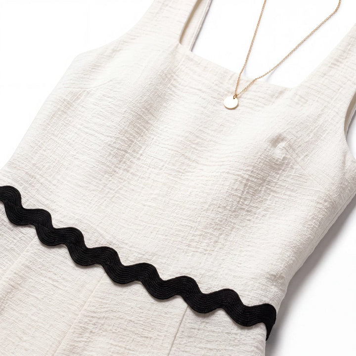 Cream Square Neck Crop Top with Scalloped Hem