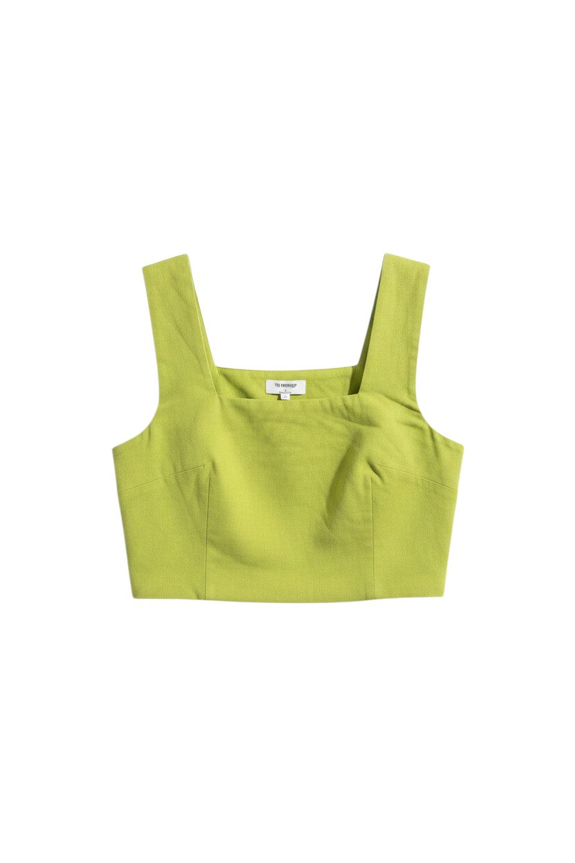Lime Green Sleeveless Crop Top with Textured Finish