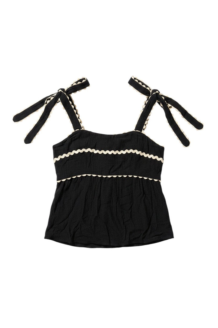 Navy Square Neck Sleeveless Top with Ruffle Trim