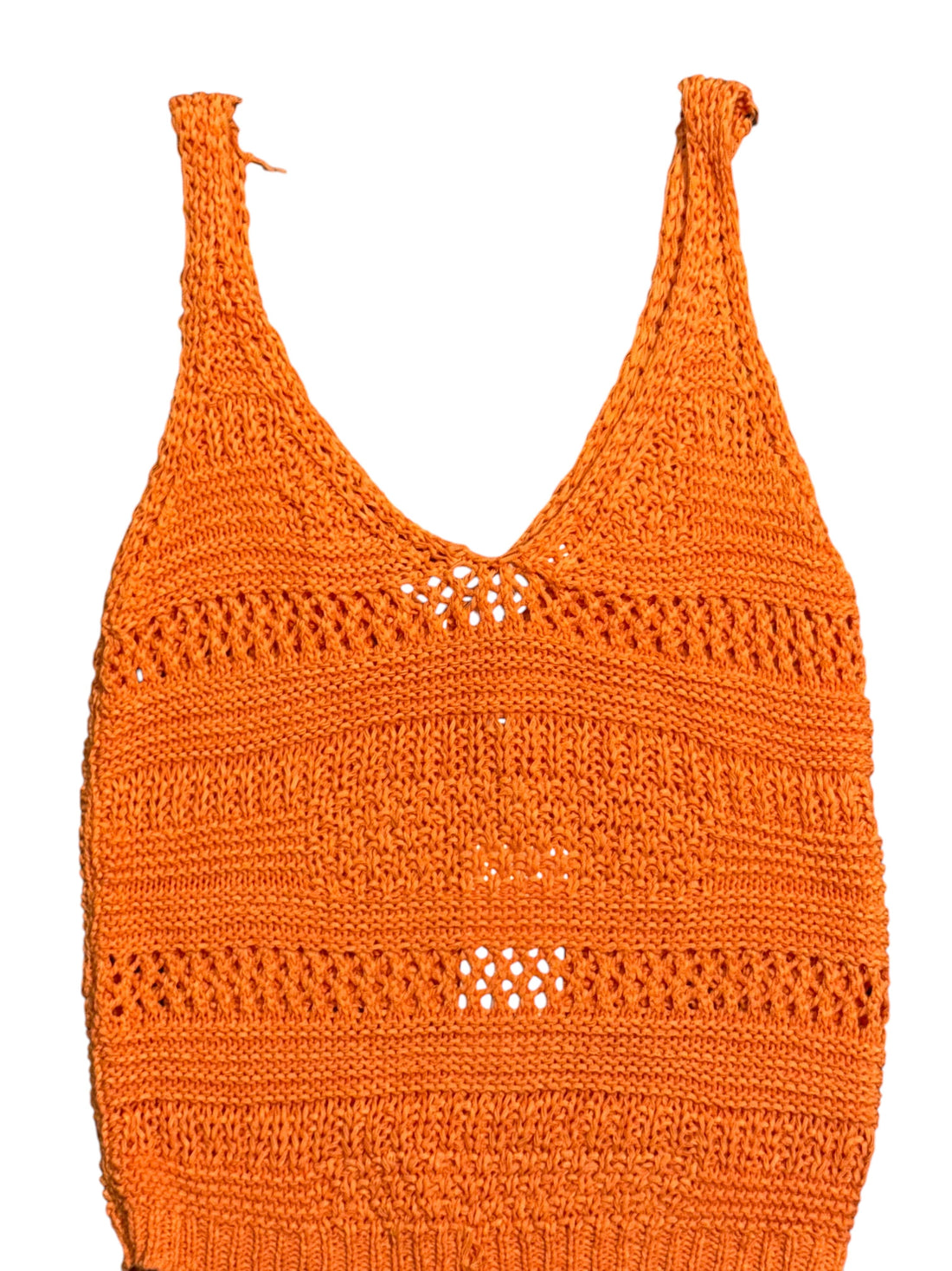 Orange Spaghetti Strap Crochet Top with V-Neck