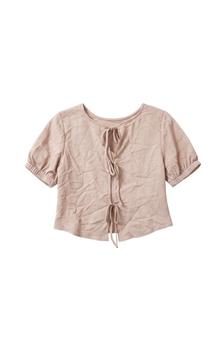 Pink Short Sleeve Textured Top with Puff Sleeves