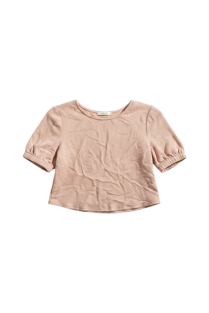 Pink Short Sleeve Textured Top with Puff Sleeves