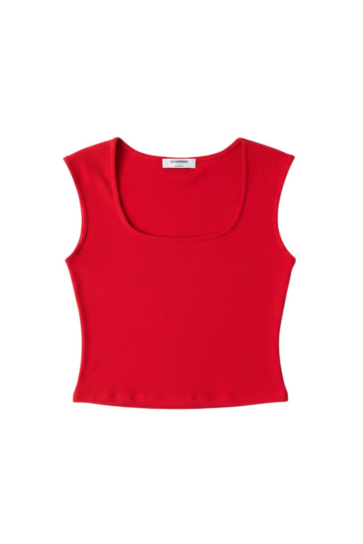 Red Sleeveless Square Neck Crop Top