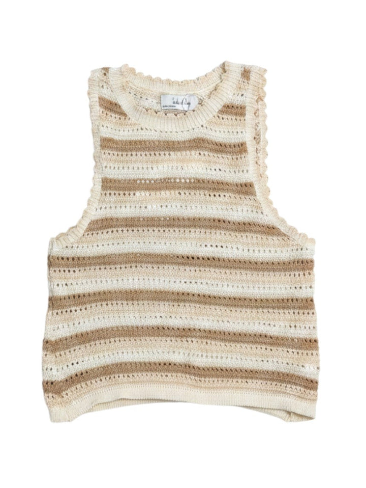 Beige Crochet Sleeveless Top with Lace Trim