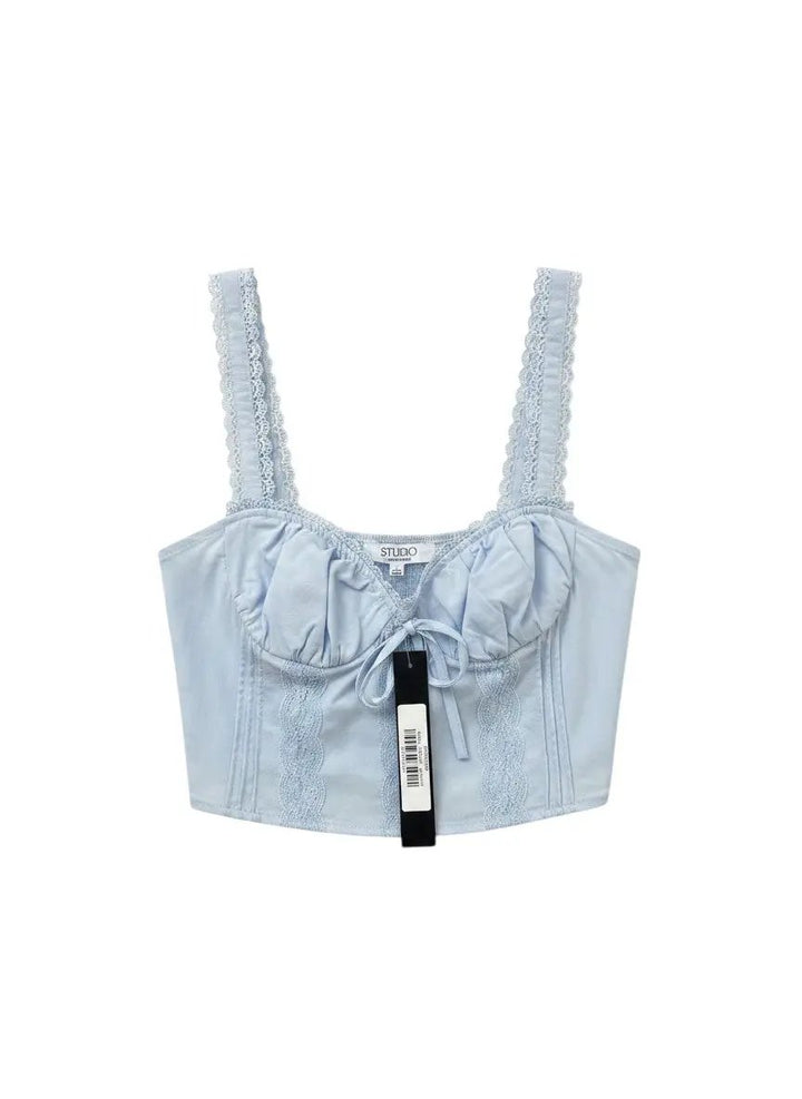 Blusa top azul bebé encaje by Yanet Collective