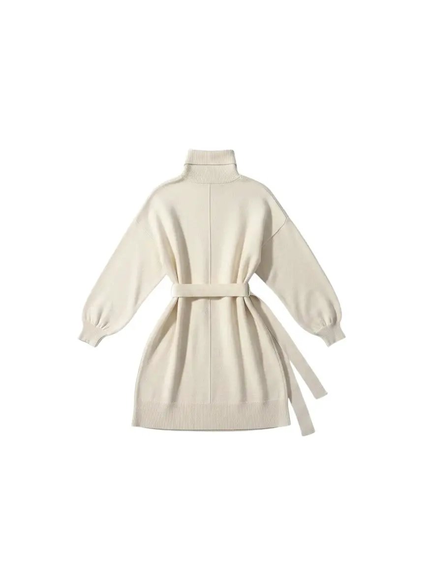 Vestido beige tejido corto manga larga by Yanet Collective