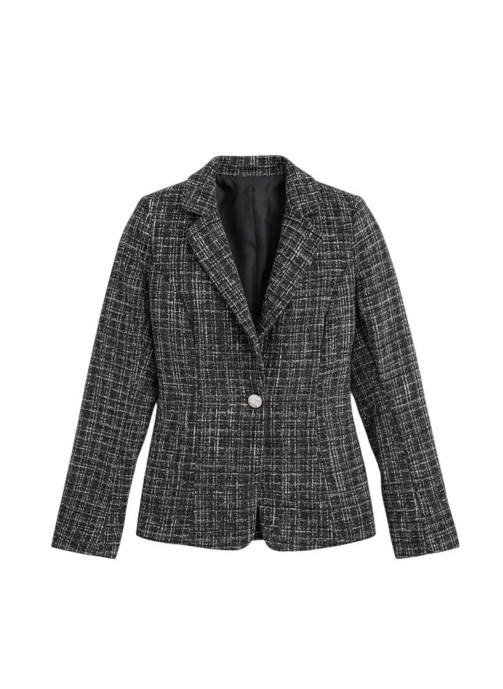 Saco negro tela tweed cuadros by Yanet Collection