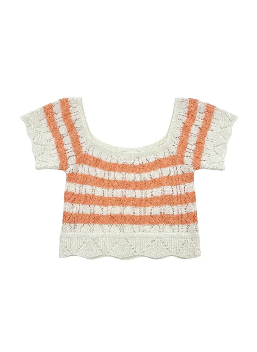 Top rayas naranja y beige de tejido by Yanet Collective