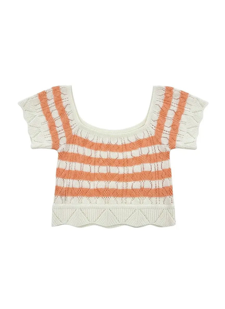 Top rayas naranja y beige de tejido by Yanet Collective