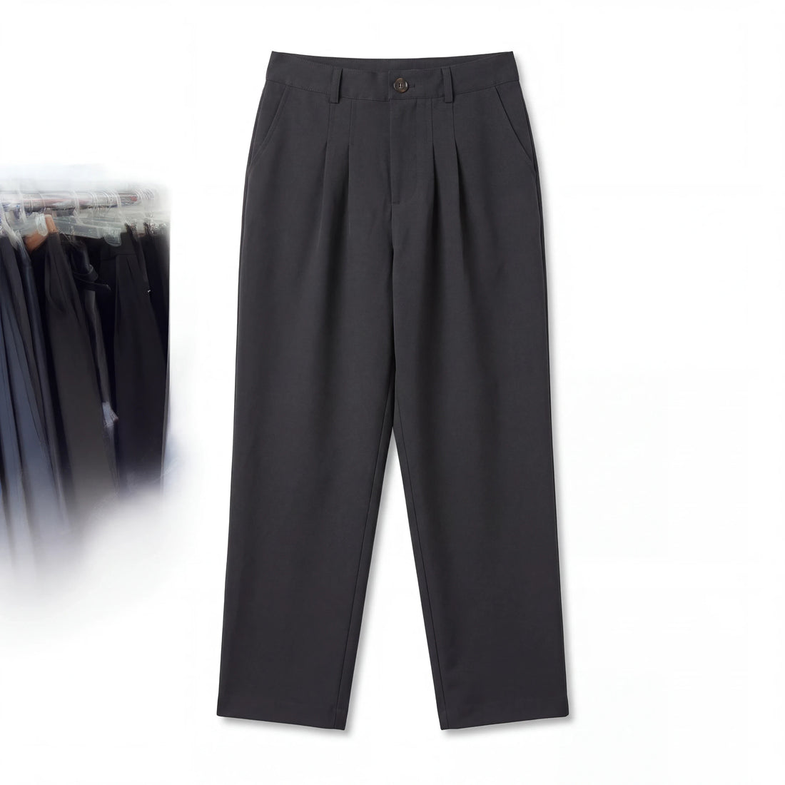 Pantalones negros plisados Yanet Collective con cierre de botón y corte relajado hasta el tobillo