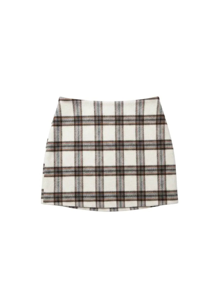 Falda beige cuadros café by Yanet Collective
