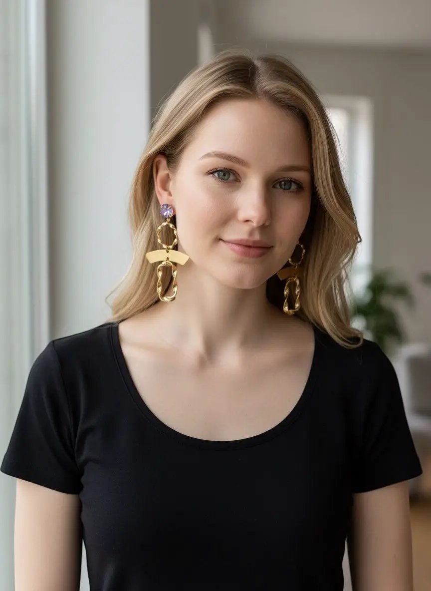 Aretes diamante morado by Yanet Collective