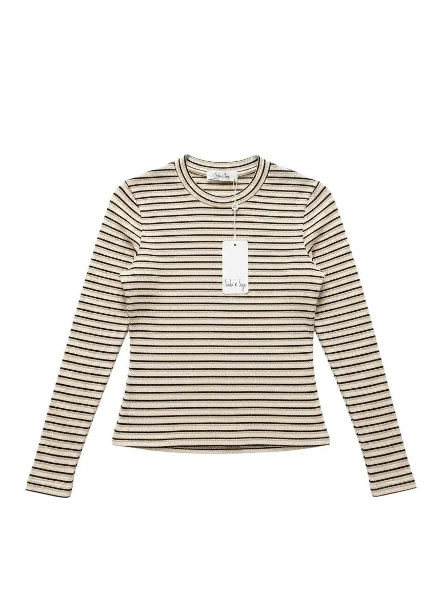 Blusa manga larga de rayas café by Yanet Collective