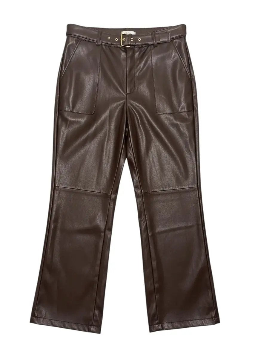 Pantalón Vinipiel Pierna Ancha con Cinturon Cafe by Yanet Collective